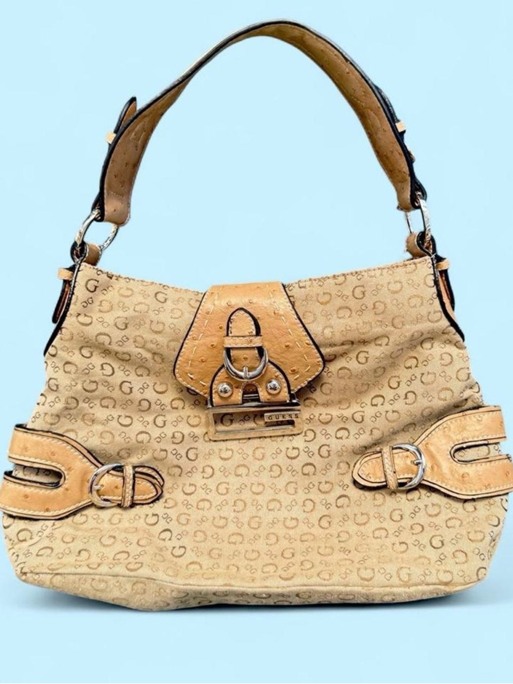 Vintage Tan Guess monogram shoulder bag